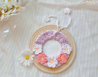 Beautiful Floral Crochet Cat & Small Dog Collar, Unique Handmade Flower Clothes Accessory for Kitten and Puppy, Adorable Pet Bandana Gift