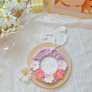 Beautiful Floral Crochet Cat & Small Dog Collar, Unique Handmade Flower Clothes Accessory for Kitten and Puppy, Adorable Pet Bandana Gift