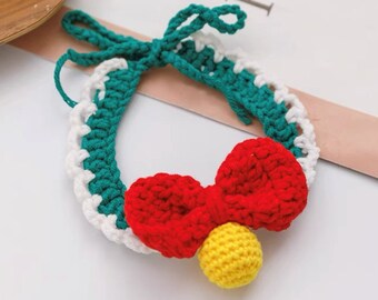Handmade Crochet Cat & Dog Bow Tie, Adorable Bandana with Fake Bell, Cute Kitten and Puppy Clothes Accessory, Unique Cool Pet Neckwear Gift