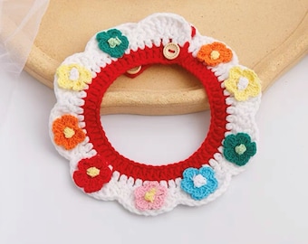 Hermoso collar floral para gatos y perros pequeños, adorable bandana de ganchillo hecha a mano, pajarita japonesa para mascotas, un hermoso regalo para amantes de los cachorros y los gatitos.