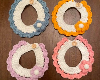 Colorful Floral Crochet Cat and Dog Collar, Handmade Cute Multi Color Pet Bandana, Adorable Kitten Neckwear, Luxury Puppy Clothes Accessory