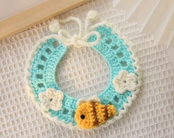 Lindo gato de ganchillo de flor de abeja y collar de perro pequeño, accesorio de ropa de diseño floral hecho a mano para gatito y cachorro, idea de regalo de pajarita amante de las mascotas