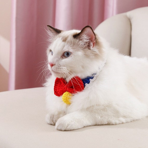 Unique Cat Dog Bow Tie With Fake Bell, Cute Handmade Crochet