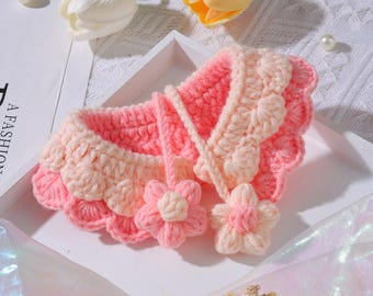 Pink Flower Crochet Cat & Small Dog Collar, Cute Floral Neckwear, Unique Handmade Clothes Accessory for Kitten and Puppy, Pet Parent Gift
