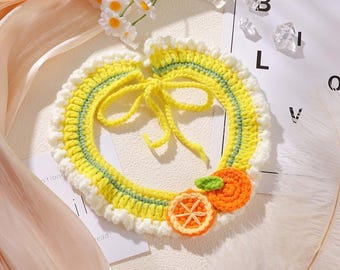 Lindo collar de ganchillo para gato y perro pequeño con diseño de pomelo, diseño único con temática frutal, adorable pañuelo naranja para gatito y cachorro, regalo divertido para dueños de mascotas