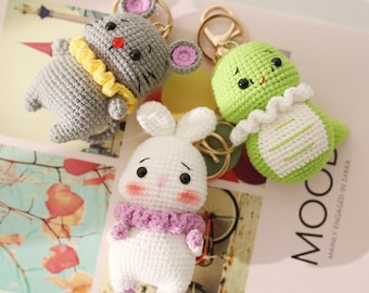 Cute Animal Crochet Keychain, Adorable Handmade Bunny Rabbit Snake Rat Chinese Zodiac Pattern Bag Charm, Unique Cool Amigurumi Keyring Gift