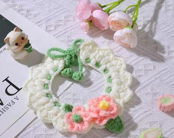 Precioso collar de ganchillo hecho a mano con flores para mascotas, adorable collar ajustable con estampado floral para perros y gatos pequeños, accesorio de ropa único y bonito para gatitos.