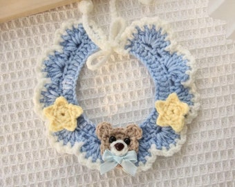 Crochet Bear Star Design Cat & Small Dog Collar, Unique Handmade Clothes Accessory for Kitten and Puppy, Creative Fun Pet Lover Parent Gift
