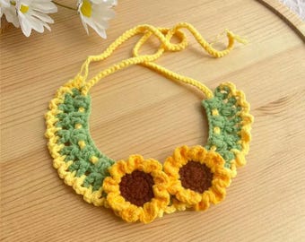 Collar de ganchillo con diseño de girasol para gatos y perros pequeños, accesorio único para mascotas de otoño, hermoso accesorio floral para gatitos y cachorros.
