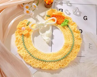 Collar de ganchillo con forma de flor para gatos, collar de zanahoria hecho a mano para gatitos, lindo collar ajustable con volantes para mascotas, accesorio estético de ropa de primavera para perros