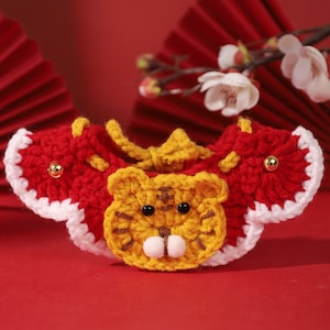 Cute Tiger Crochet Cat and Dog Collar, Handmade Chinese New Year Pet Bandana, Lunar Kitten Neckwear, Fancy Luxury Puppy Clothes Accessory