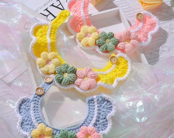 Beautiful Floral Crochet Cat & Small Dog Collar, Cute Flower Style Pet Neckwear, Unique Handmade Clothes Accessory for Kitten and Puppy