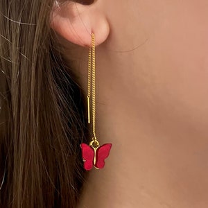 Butterfly Threader Earrings Available in Black, White, Cream, Light Pink, Coral Pink, Red, Yellow, Green, Teal, Blue, Purple, and Fuchsia image 1