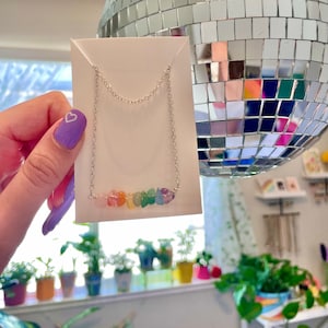 Rainbow Crystal Bar Necklace, Rainbow Gemstone Necklace, LGBTQ Jewelry, LGBTQ Necklace, Crystal Necklace, Bar Necklace, Queer Jewelry