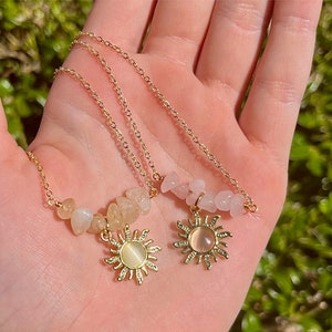 Crystal Bar Sun Gold Necklace, Gold Sun Gemstone Necklace, Crystal Necklace, Bar Necklace, Crystal Sun Jewelry, Crystal Necklace