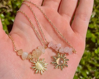 Crystal Bar Sun Gold Necklace, Gold Sun Gemstone Necklace, Crystal Necklace, Bar Necklace, Crystal Sun Jewelry, Crystal Necklace