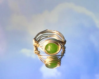 Genuine Jade Gemstone Wire Wrapped Ring, Wire Ring, Crystal Ring, Gemstone Ring, Wire Wrapped Crystal Ring, Handmade Rings