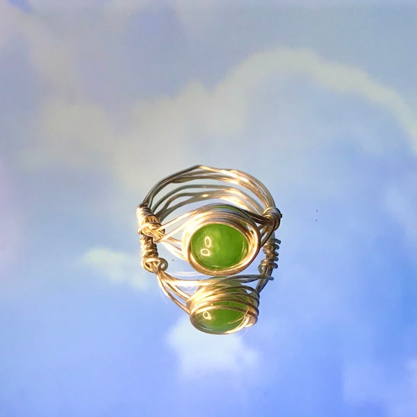 Genuine Jade Gemstone Wire Wrapped Ring, Wire Ring, Crystal Ring, Gemstone Ring, Wire Wrapped Crystal Ring, Handmade Rings