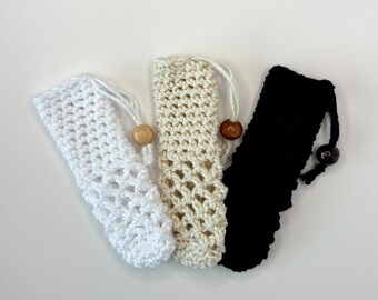 Drawstring Crochet Bag, Perfume Carrier, 100% Cotton, Handmade