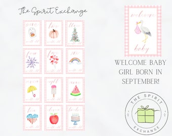 Baby Girl September: Seasonal Milestone Cards | Baby Shower | First Year | Month Cards | Pictures | Monthly Milestone | Baby&#39;s First Year