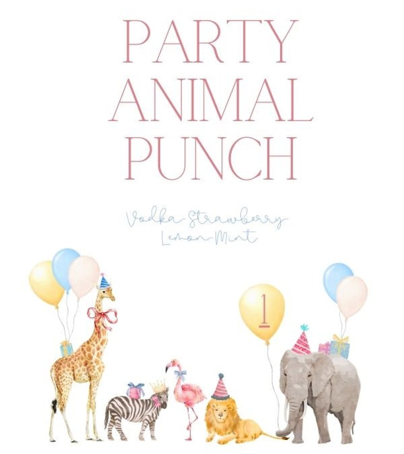 Editable Party Animals Birthday Party Signs Wild One Animals Party-Zoo Safari Animals Girl-Download Printable Template Canva image 6