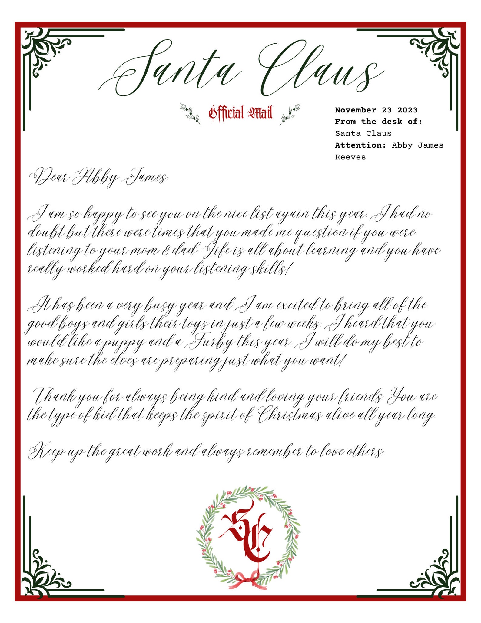 Letter From Santa Santa Claus Letter Template DIY Letter From