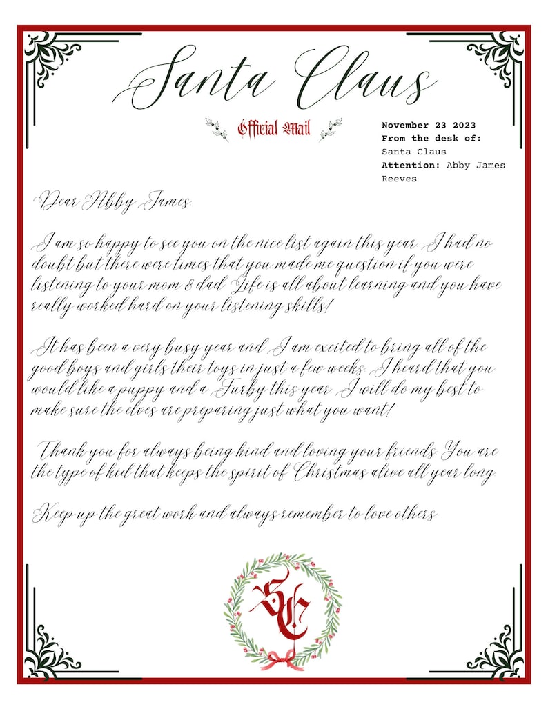 Letter From Santa Santa Claus Letter Template DIY Letter From Santa