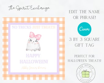 Editable Halloween Favor Tags Boo Gift Tag Ghost with Bow Or Treat Favor Tags Party Download Printable Template CANVA