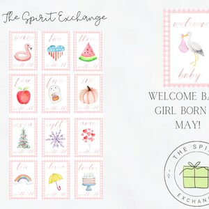 Baby Girl May : Cartes d'étape saisonnière | Douche de bébé | Première année | Cartes mensuelles | Photos | Jalon mensuel | La première année de bébé