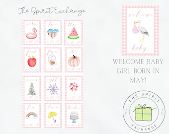 Baby Girl May: Seasonal Milestone Cards | Baby Shower | First Year | Month Cards | Pictures | Monthly Milestone | Baby's First Year