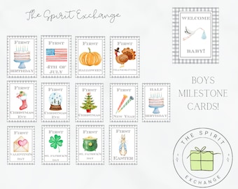Baby Boy | Seasonal Milestone Cards | Baby Shower | Milestone | Holidays | Month Cards | Pictures | Monthly Milestone | Baby&#39;s First Year