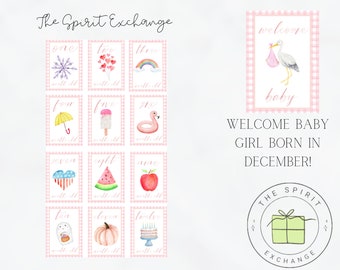Baby Girl December: Seasonal Milestone Cards | Baby Shower | First Year | Month Cards | Pictures | Monthly Milestone | Baby&#39;s First Year