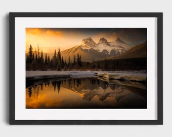 Three Sisters Mountain Photography Print, Alberta Landscape Art