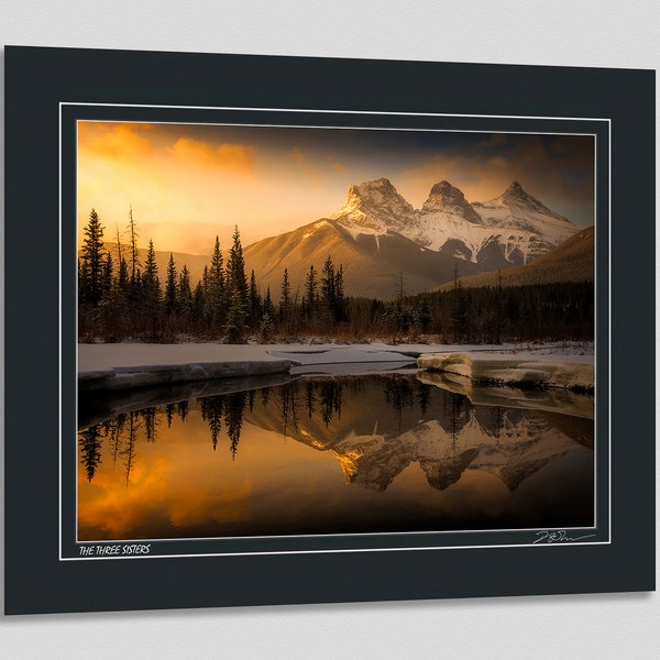 The Three Sisters, Fine Art Photography, Open Edition Matted Metallic Print by Dermot O'Kane Alberta, Canmore, Banff, Rocky Mountains Canada