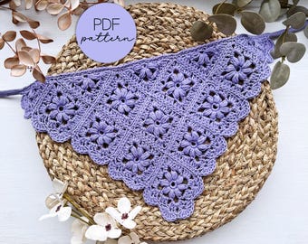 Crochet Pattern: Puff Flower Square Bandana, PDF Digital Download
