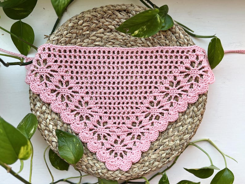Floral-Border Bandana crochet pattern listing photo by IslandMagicShop