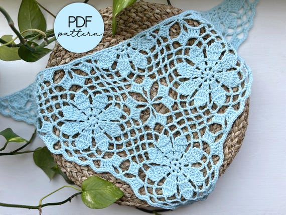 Crochet Pattern: Lacy Bandana With Flower Squares, PDF 