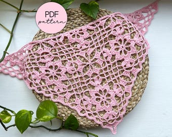 Crochet Pattern: Lacy Bandana with Flower Squares V2, PDF Digital Download