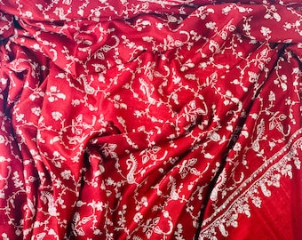 Pompeian Red, Real Kashmiri Pashmina Shawl/Wrap Handwoven Hand Embroidery, Cashmere, Super Soft, Light Weave, Originaly sourced Sozni, Jaali