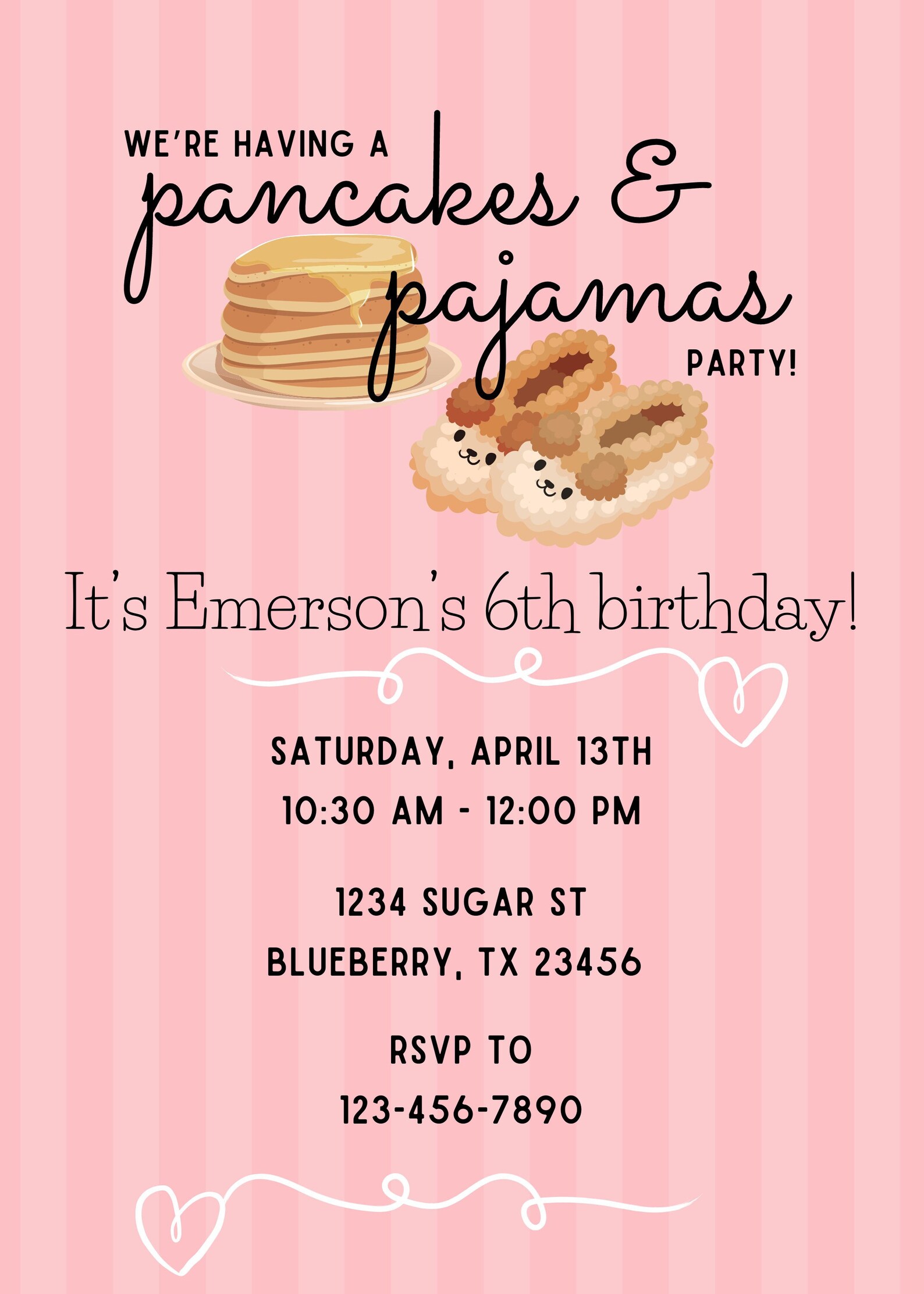 Pancakes & Pajamas Kids Birthday Party Invitation Etsy