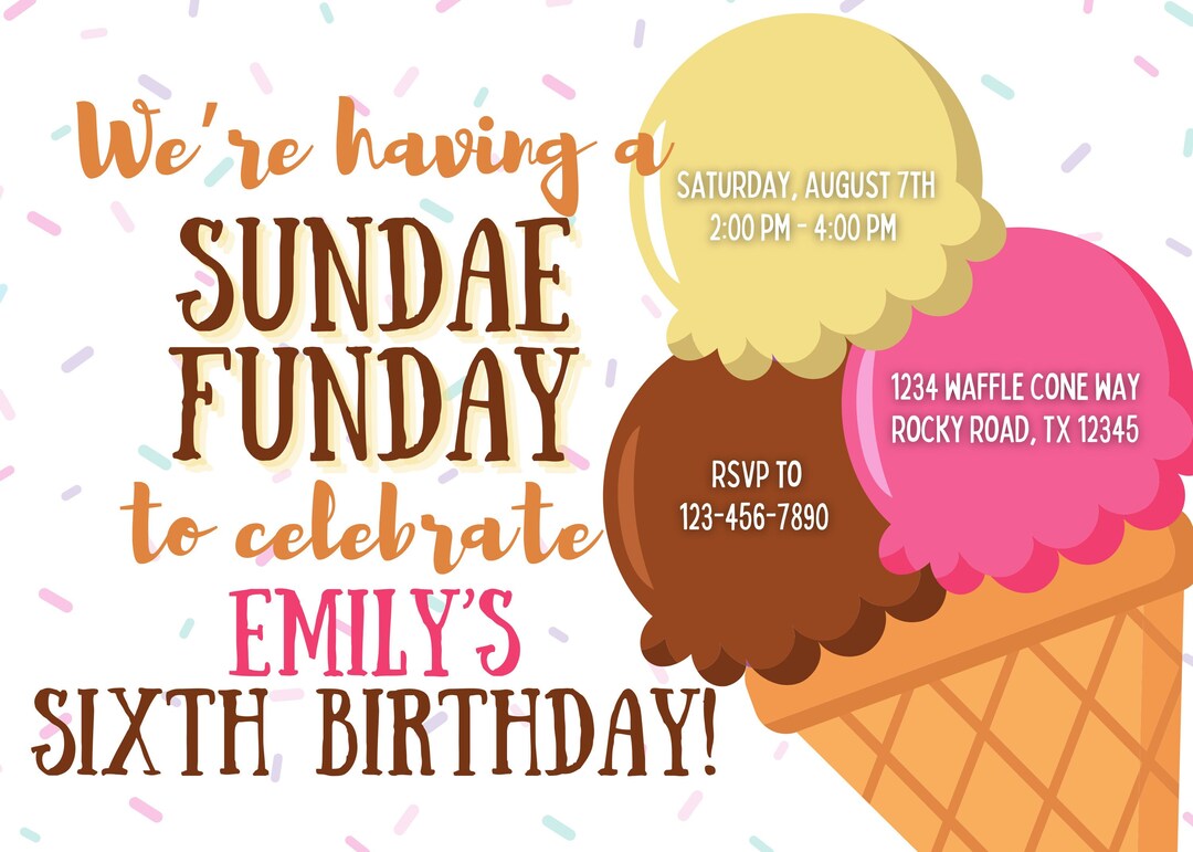 Sundae Funday Ice Cream Kids Birthday Party Invitation Etsy