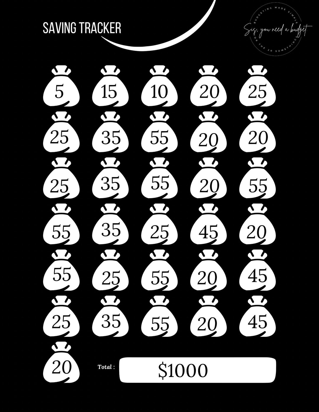 1000 DOLLAR SAVINGS TRACKER Pdf Etsy 1000-dollar-savings-tracker-pdf-etsy