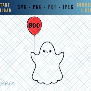 Ghost SVG, boo svg, cute ghost SVG, friendly ghost SVG, spooky svg, Halloween svg, ghost with balloon svg, shirt svg, kawaii ghost vector