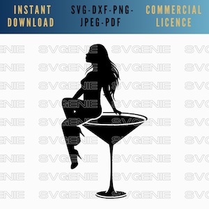 Martini meisje SVG, cocktail dames SVG, cocktailglas vector, Franse martini SVG gesneden bestand, happy hour sjabloon, burleske silhouet