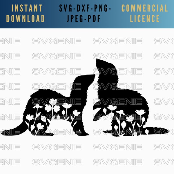 Ferret SVG, floral ferret PNG, ferret silhouette, wildflower ferret, ferret template, ferret cut file, ferret vector, hob svg, Jill svg