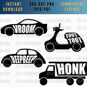 おもちゃの車 SVG、車のシルエット、トラック DXF、モペット クリップアート、スクーター カット ファイル、レースカー SVG、ブーンという音 SVG、ビープ音のベクター、子供用ガレージ SVG