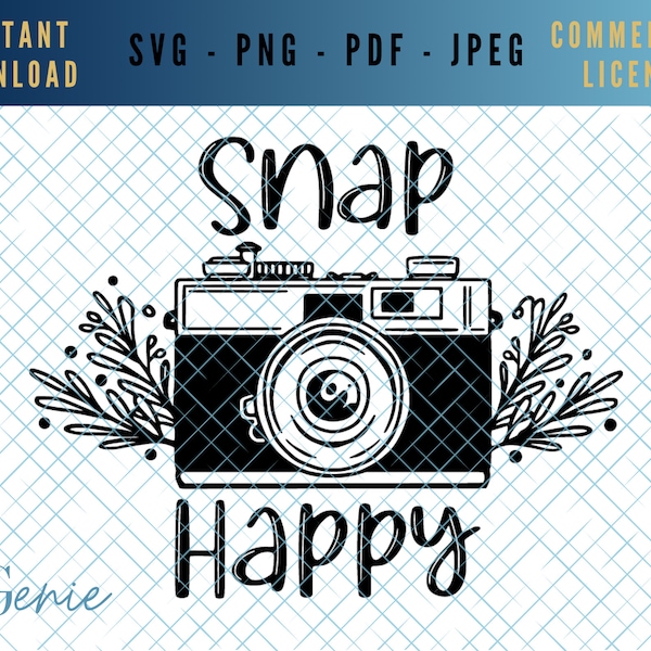 Camera SVG, retro camera PNG, snap happy quote SVG, photography cut file, photographer vector, vintage camera clip art, floral camera svg