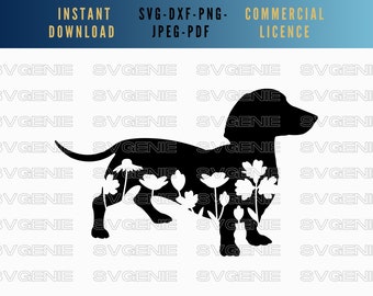 Floral Dachshund SVG, Wiener Dog Cut File (Digital Download)