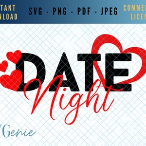 デートの夜 SVG、カップルの夜 SVG、夜の SVG、映画の夜 SVG、ロマンチックな SVG、カップル SVG、ラブハート SVG、愛のベクター、バレンタイン SVG