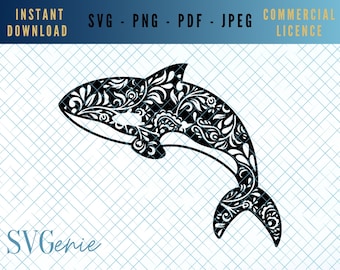 Orca Mandala SVG, Killer Whale Zentangle, Sea Life Vector (Digital Download)